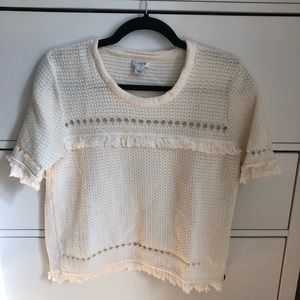 J Crew Short Sleeve Fringe Sweater